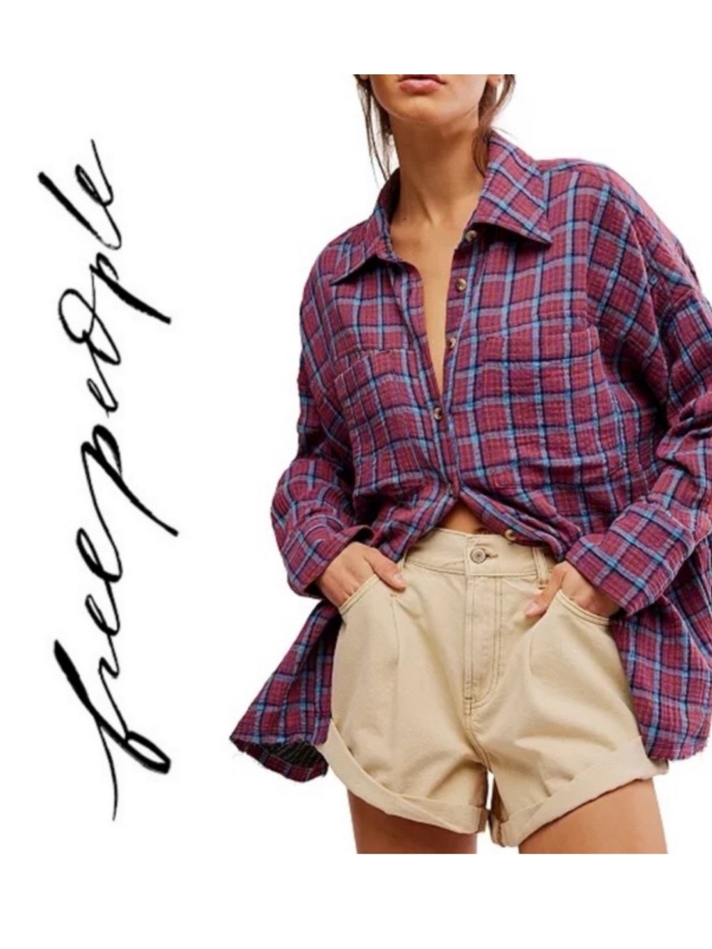 NWT Free People Cardiff Plaid Button Up Shirt